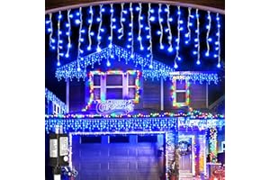Nielfoi Christmas Lights Outdoor Icicle Lights - 33ft 400 LED Connectable Curtain Fairy String Lights with Timer Memory Plug in Waterproof for Home Decoration Holiday Yard Wedding Indoor Party (Blue)