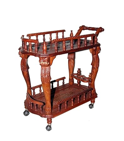 Aarsun Woods Hand-Carved Wooden Service/ Bar Trolley