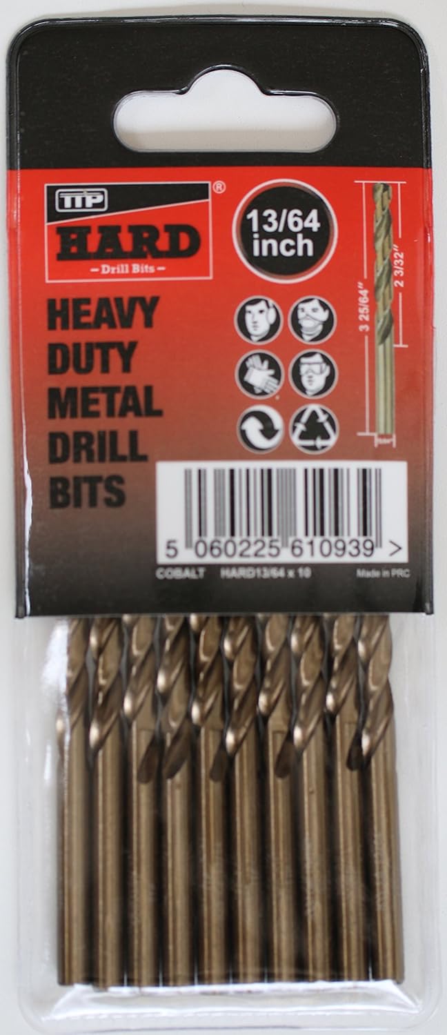 TTP HARD drills Bits 13/64Inch, 10 X Imperial Drill Bits Cobalt For Drilling Harder Metals