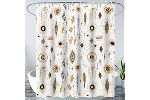 AILONEN Evil Eye Shower Curtain for Bathroom,Evil Bohemian Black Golden Print Bath Curtain,Turkish Boho Eye Decoration Waterproof,Eye Magic Witchcraft Curtain with 12 Plastic Hooks, 72" W x 72" H