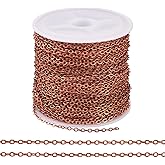 FASHEWELRY 32.81 Feet Flat Oval Iron Cable Chains 2.5x2x0.3mm Red Copper Metal Jewelry Link Chains Brass Coated Curb Chains for Necklace Bracelet Jewelry Making