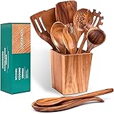 HOWHONG Wooden Spoons for Cooking, Premium Acacia Wood Kitchen Utensil Set, Handmade Wooden Utensils for Nonstick Cookware, H