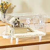 FUFUZOOIE 5s Assembly Hamster Cage, 17" Double Decker Small Animal Habitat | With Accessories, Stackable Travel Carrier for Dwarf Hamsters, Gerbils, Mice (Full Clear, Tool-Free)
