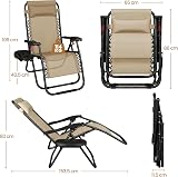 Yaheetech Zero Gravity Chairs Outdoor Set of 2 Beige with Pillows Cup Holder view 3