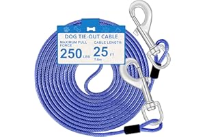 MOOONGEM Dog Tie Out Cable, 25ft Steel Wire Dog Leash Heavy Duty Tie Out Cable for Large Dogs Up to 250lbs Pull Force, Dog Runner for Yard Outdoor and Camping, Blue