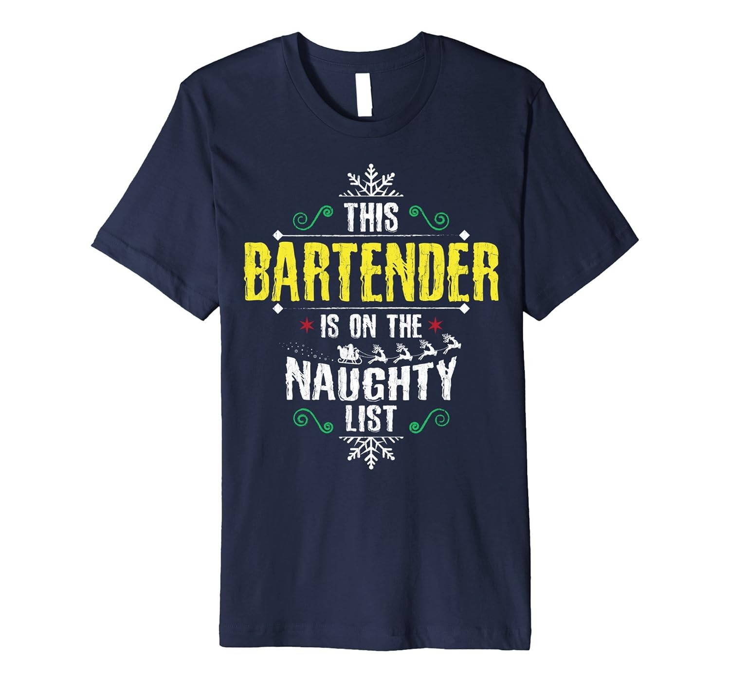 Funny Bartender Naughty List Christmas Themed T-Shirt-ANZ