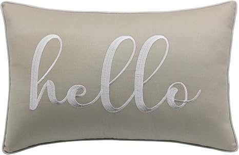 Amazon Com Rudransha Hello Embroidered Decorative Lumbar Accent Throw Pillow Cover Entryway Home Decor Housewarming Gift 12x18 Natural Home Kitchen