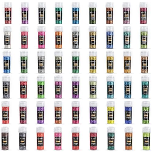 Arteza Fine Glitter Set - 54 Colors In Shaker Jars, 0.34oz Each, UV Reactive & Holographic For DIY Crafts - View #13