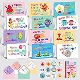 Decorably 24 Pack 6x4in Holographic Blank Valentines Day Cards with Envelopes and Stickers, 12 Funny Designs for Kids, Family, Friends & Loved Ones, Blank Inside - Hearts' Day, Gifting, Mailing