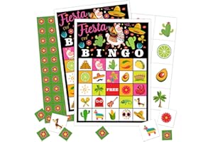 Qssfdgg Fiesta Party Bingo Cards, 24 Player Mexican Llama Party Bingo Game for Family Adult, Cinco De Mayo Party Favor, Large Group Party Celebration Activity -01