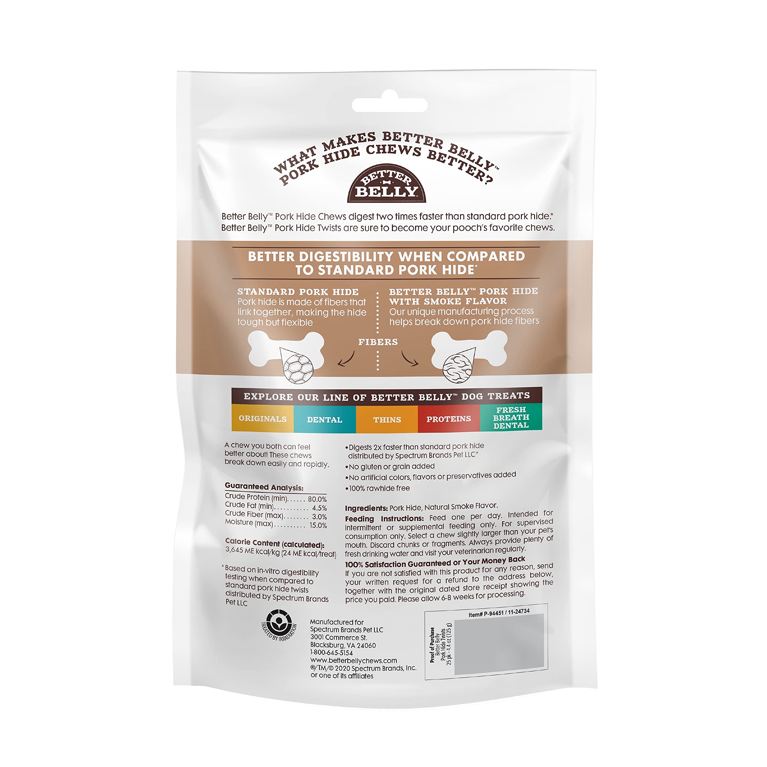 Better Belly Highly Digestible Rawhide Twist Sticks Chews, Treat Your