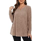 BELAROI Plus Size Tops for Women Tunic Shirts Long Sleeve Scoop Neck Casual Lightweight Sweaters Pullover Loose Fit