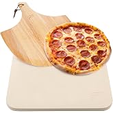 Hans Grill Rectangular Pizza Stone with Peel, 15 x 12 Inch Cordierite Stone | For Oven Baking &amp; BBQ Grilling, Heat Resistant to 1112F, Bakes Pizza, Bread, Pastry and Calzone, Includes Free Wooden Peel