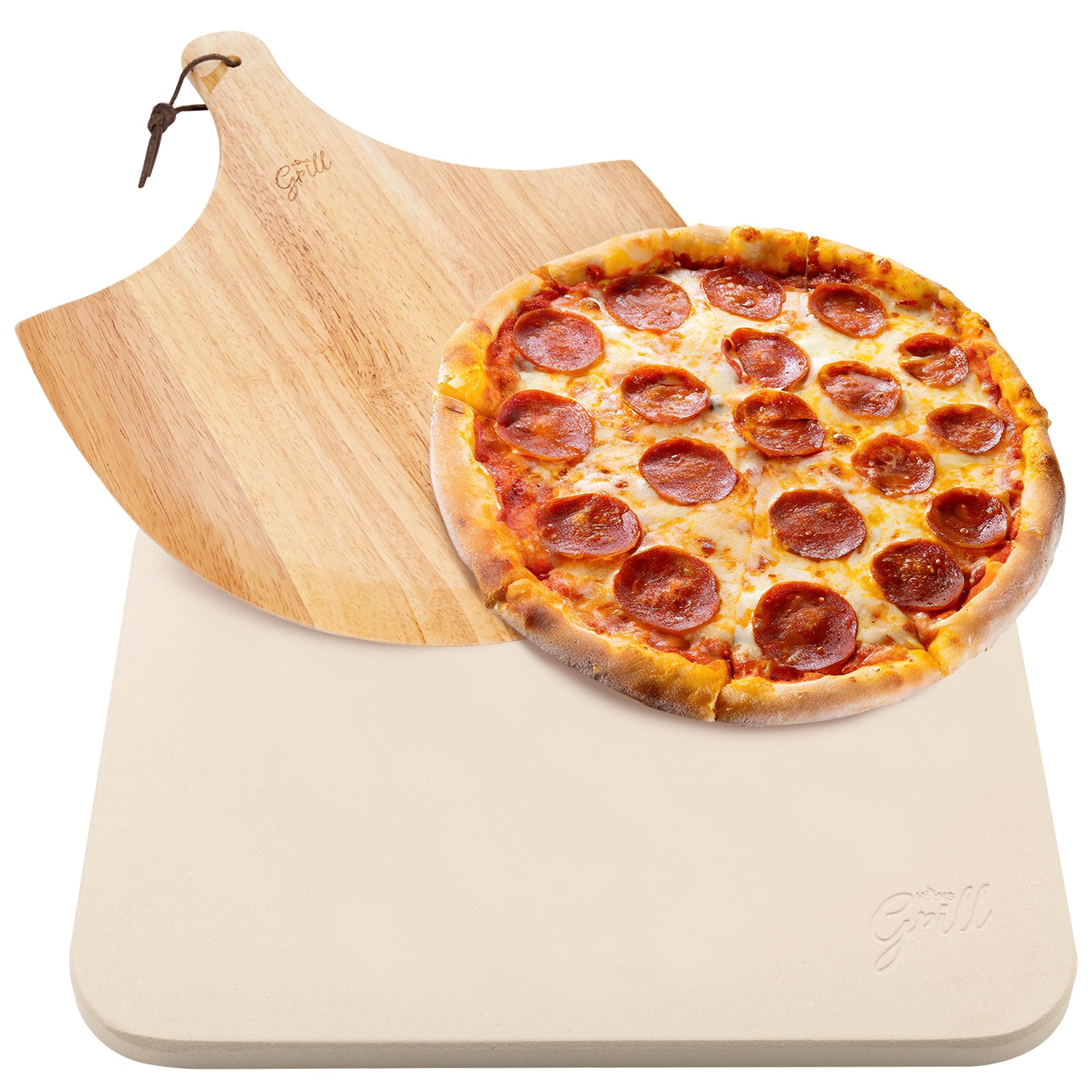 Photo 1 of HANS GRILL PIZZA STONE | Rectangular Pizza Stone For Oven Baking & BBQ Grilling With Free Wooden Peel | Extra Large 15 x 12" Inch Durable Cordierite Cooking Stone.