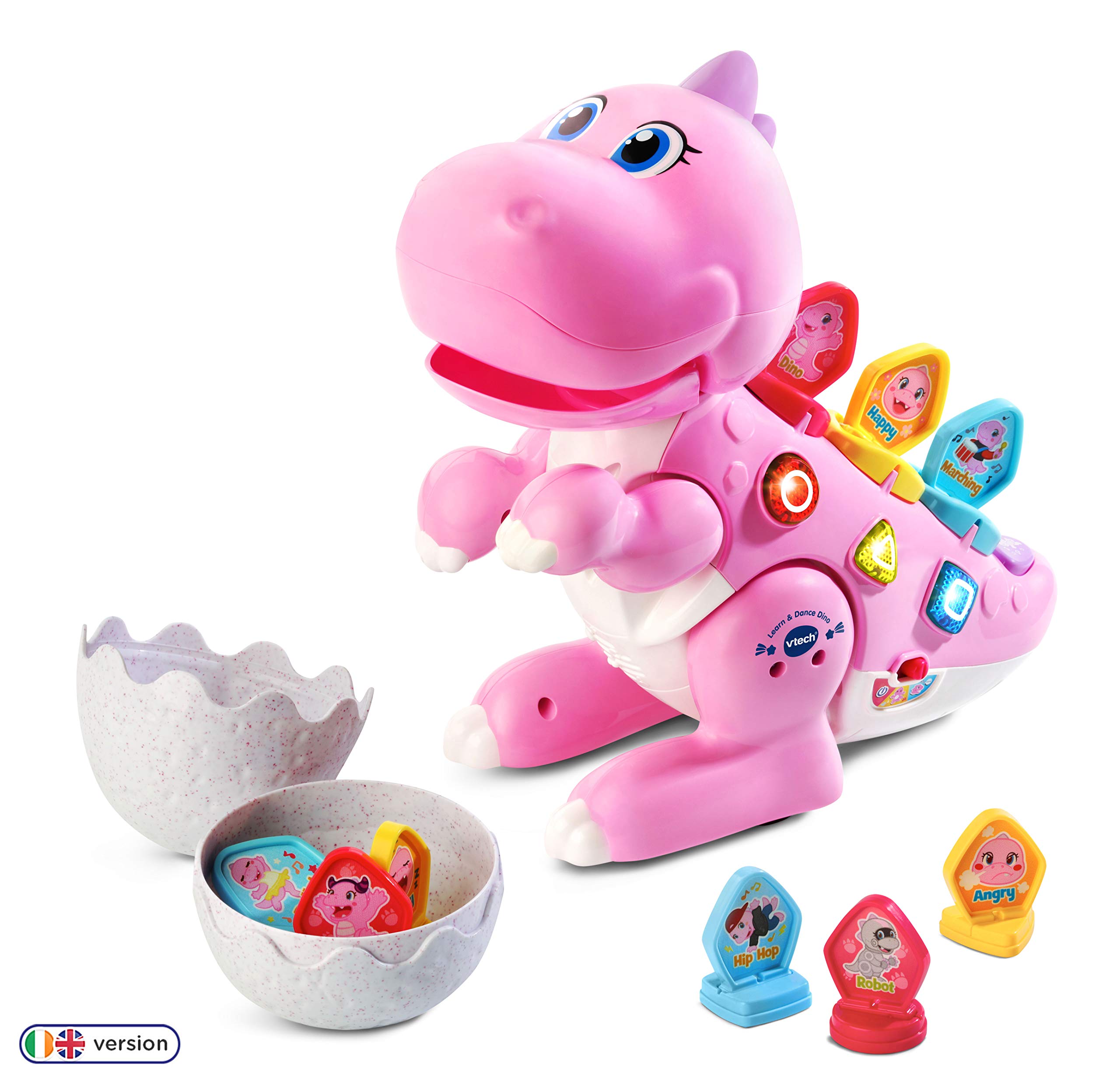 VTech Learn & Dance Dino Baby Interactive Toy, Educational Baby Musical Toy with Shapes Sorting, Sound Toy with Different Music Styles for Babies & Toddlers From 2 Years Old, Pink