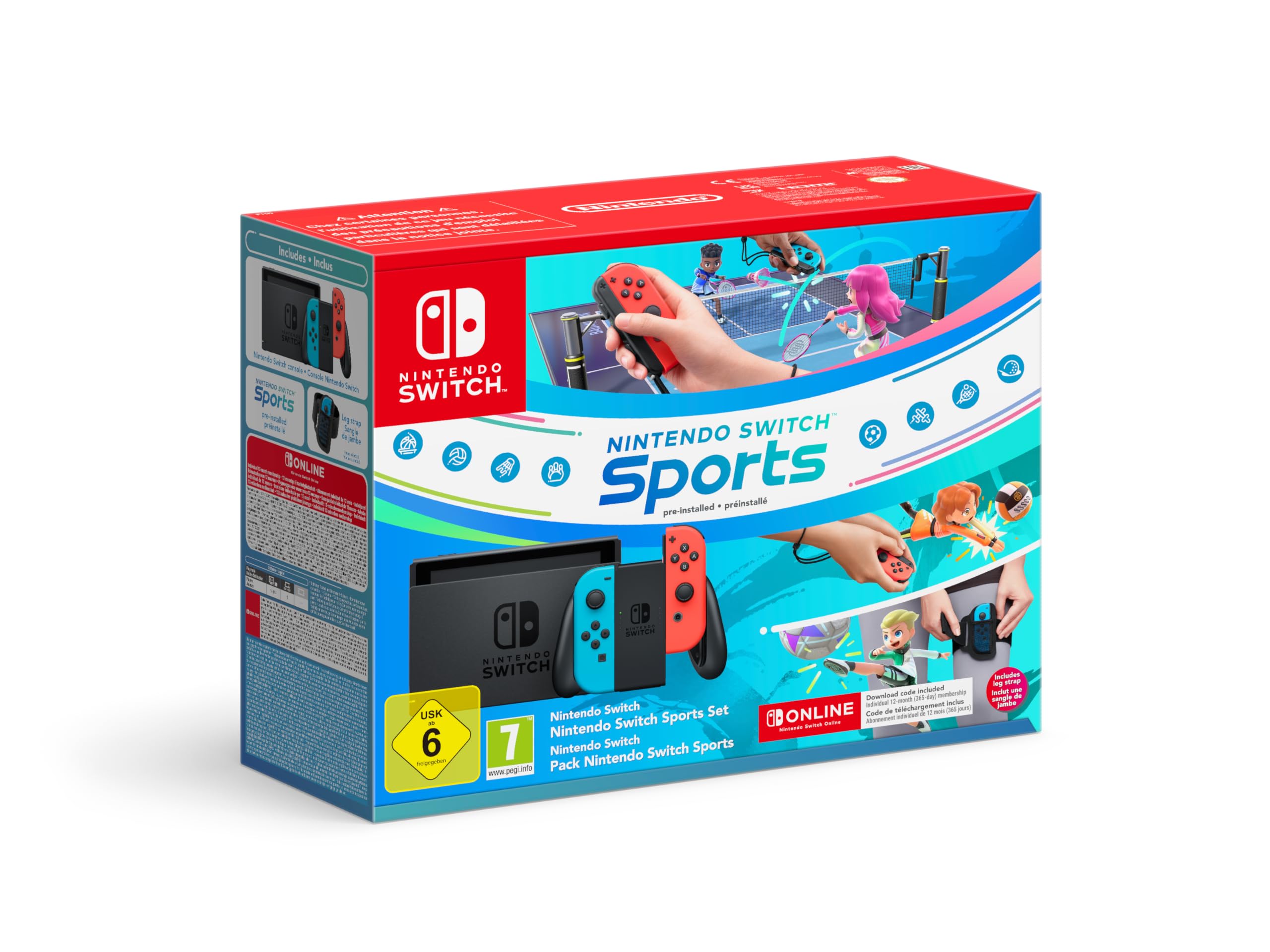Nintendo Switch V2 neon-rot/neon-blau mit Switch Sports