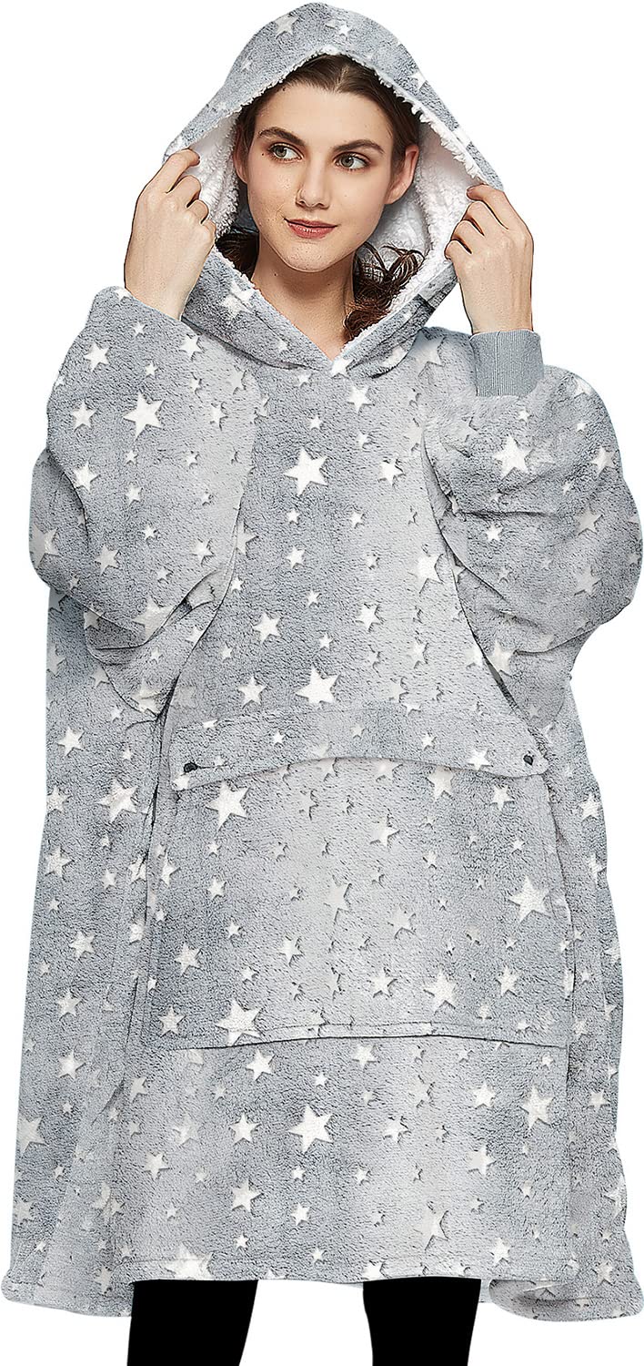 KFUBUO Wearable Blanket Hoodie for Adults Sherpa Glow in The Dark Oversized Sweatshirt Blanket with Pockets Cute Birthday Gifts for Women Image