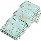 GAEKEAO Womens Wallet RFID Blocking Trifold Large Capacity Ladies Vegan Leather Wallet Floral Multi Card Holder Organizer