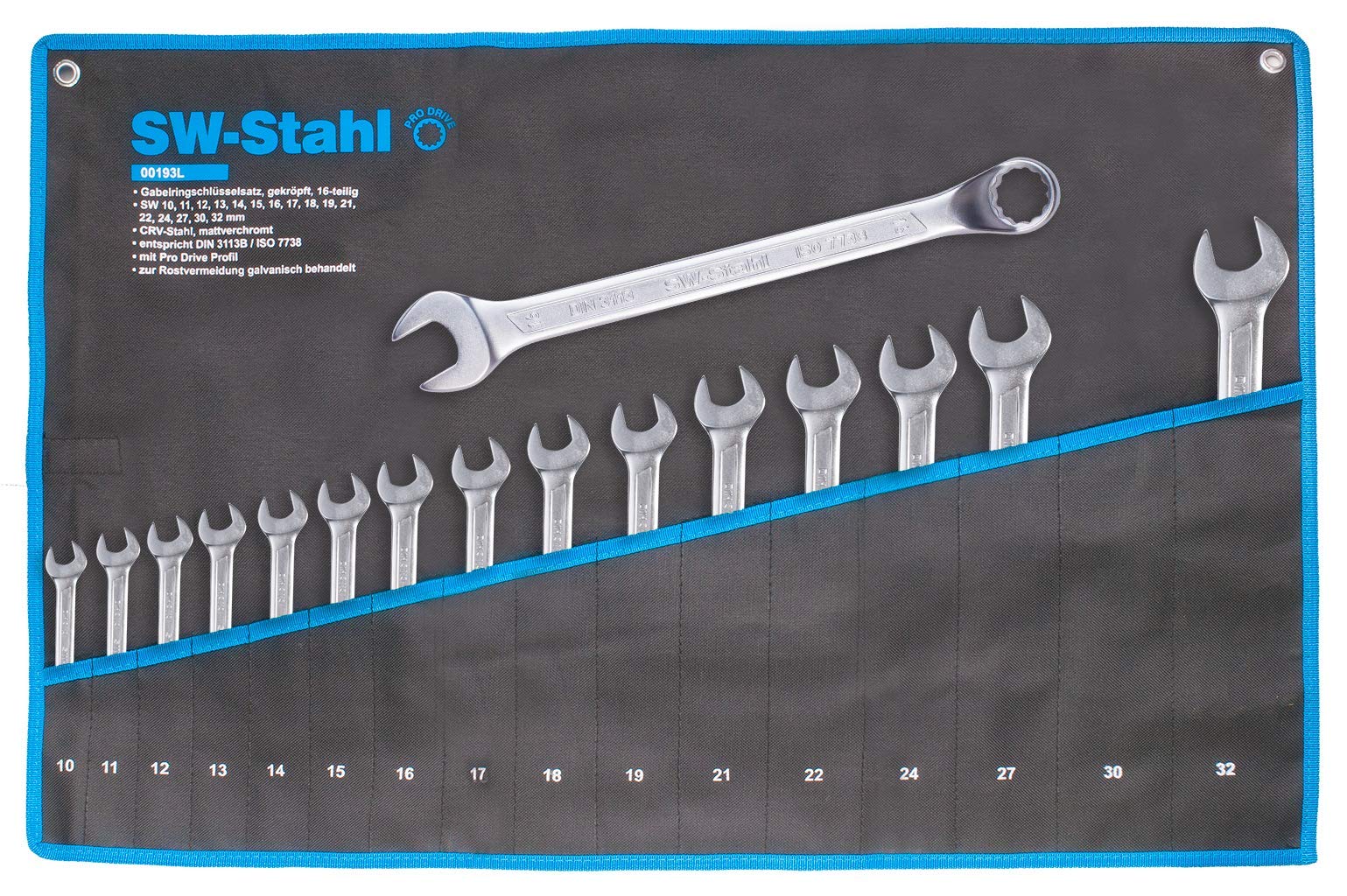 SW-Stahl 00193L Combination Spanner Set 10-32 mm Offset, 16-Piece Combination Spanner Set, Ring Spanner, Double Spanner I Combination Spanner Set, Combination Spanner Set, Ring Spanner