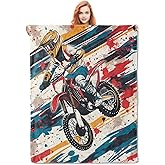 Dirt Bike Throw Blanket Gifts for Adults Men Kids Soft Warm Lightweight Cozy Motocross Sports Theme Throw Blankets for Bed Living Room Sofa Travel Home Decor 50"x60"