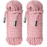 Soft Silk Rope - Skin-Friendly Shiny Colored Nylon Binding Tying Ropes | Durable Multi-Purpose Satin Braided Twisted Decorative Cord, Thickness 8MM, Each 32-Foot Long (2 Pink)