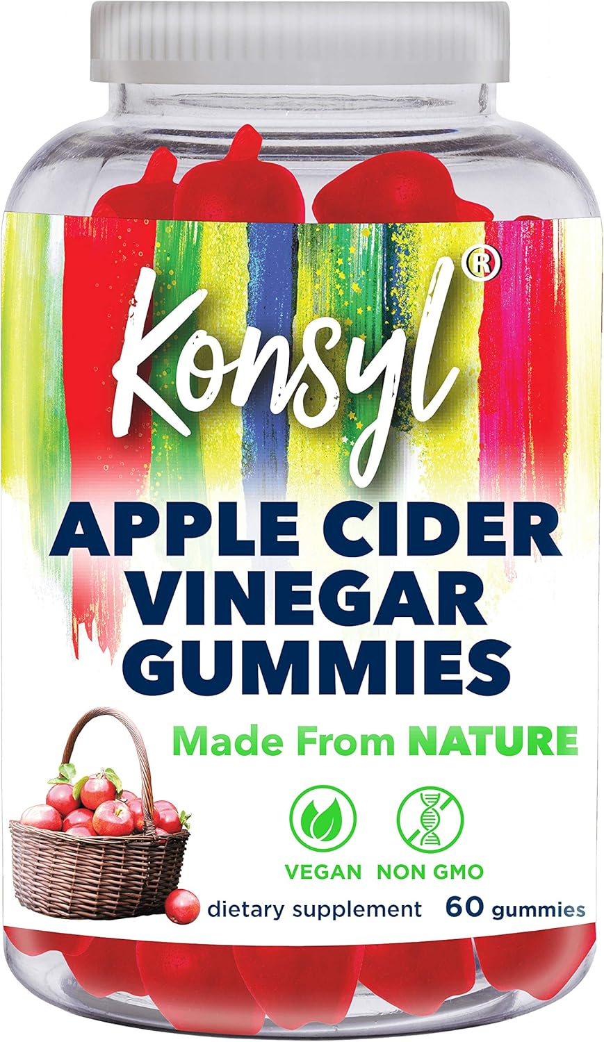 Konsyl Apple Cider Vinegar Gummies | Supports Immunity & Detox+ - Vegan, Non-GMO Dietary Supplement 60ct