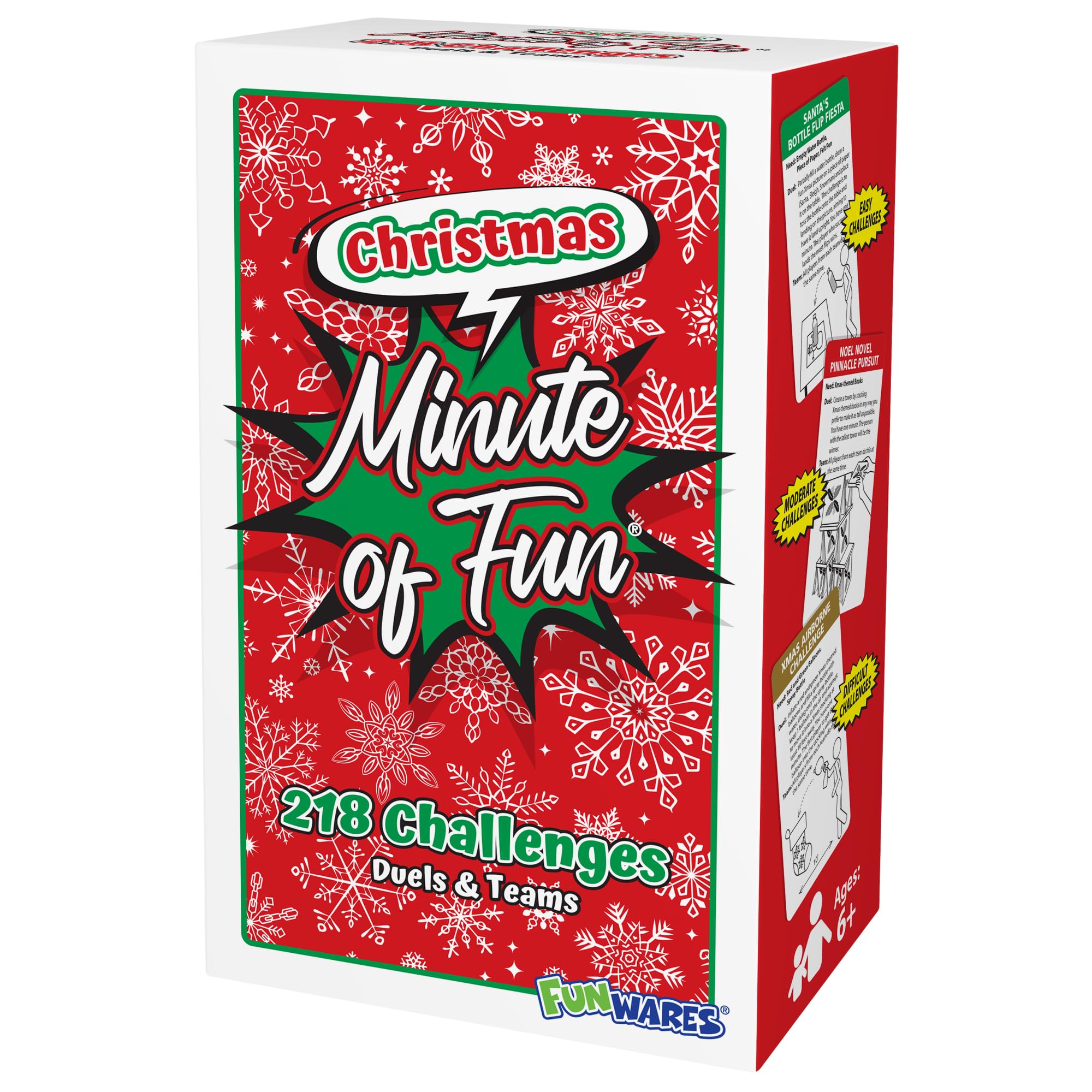 Funwares Christmas Special Edition, 218 Minute of Fun Games - Minute to Win It Family Party & Travel for Kids & Adults, 2-12 Players! Play with Everyday Household Items.