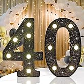 40th Birthday Decorations for Her Him, Decorative LED Light up Numbers for 40th Birthday Party, Glitter Black Marquee Number for for 40 Wedding Anniversary