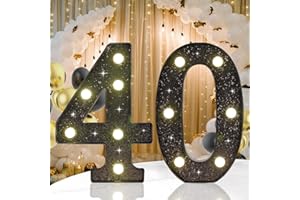 IFDGCTK 40th Birthday Decorations for Her Him, Decorative LED Light up Numbers for 40th Birthday Party, Glitter Black Marquee Number for for 40 Wedding Anniversary