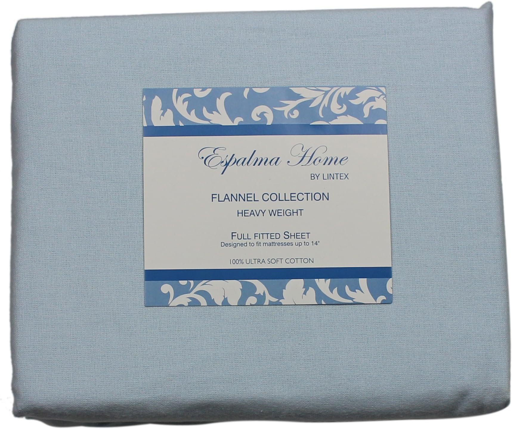 Flannel Fitted Sheet, Full, Light Blue, 100% Brushed Cotton, Heavy Weight, 160 Gsm, 1 Fitted Sheet (54"x75") Full Light Blue