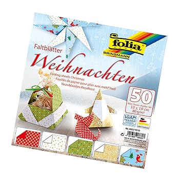 Folia 4931010 Faltblätter Weihnachten 10 X 10 Cm 80 Gqm 50 Blatt Sortiert In 5 Motiven