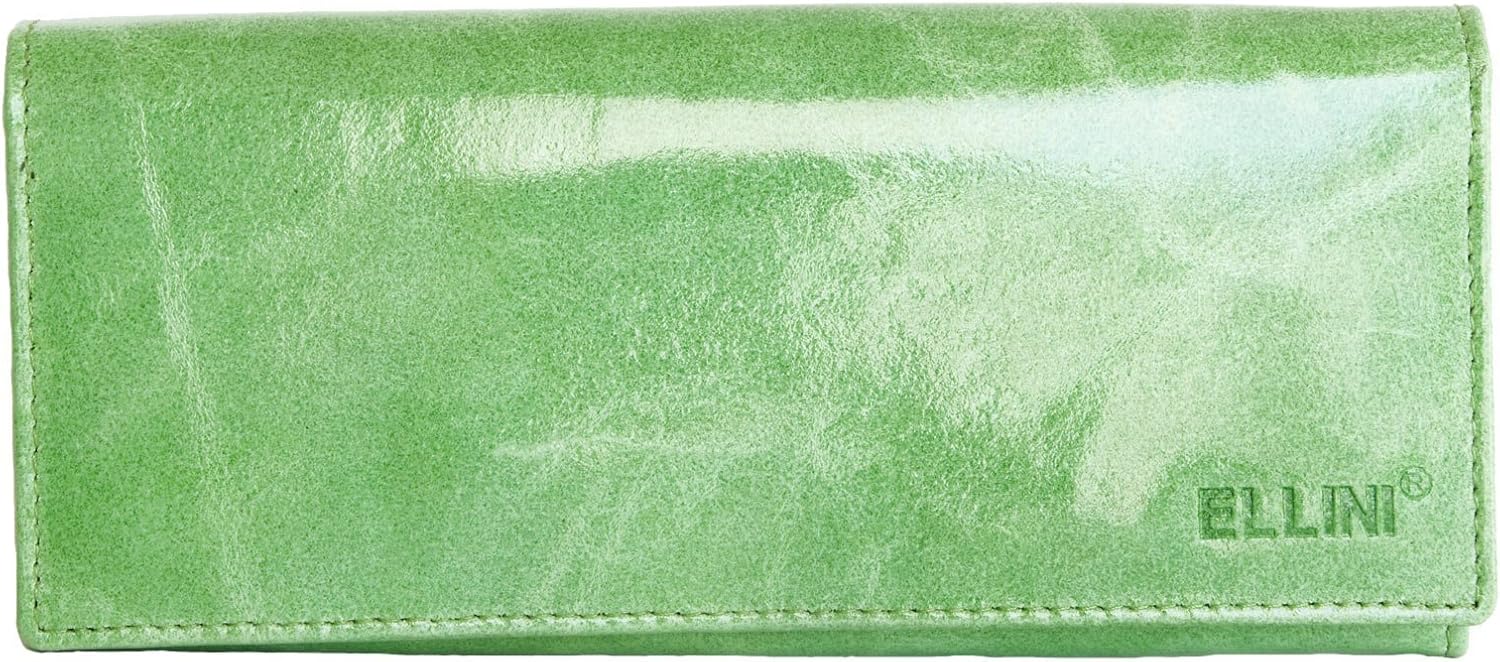 Ellini Women's Light Green Glossy Foiled Genuine Leather Wallet