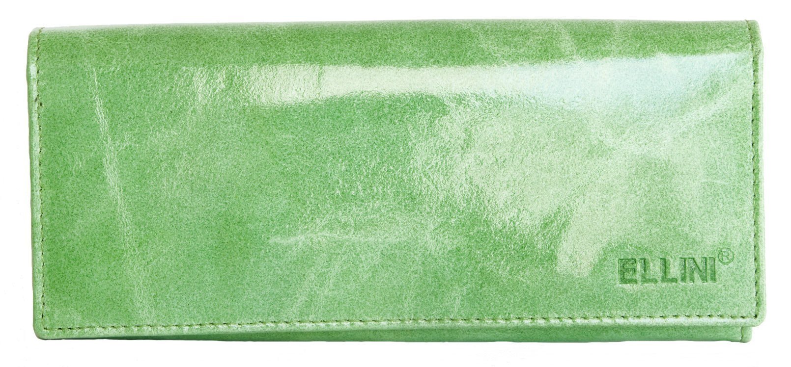 Ellini Women's Light Green Glossy Foiled Genuine Leather Wallet