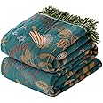 Queen Throw Blanket for Bed 100% Cotton Boho Ultra Soft Quilt Birds and Floral Double Embroidery Spring Queen Bed Blanket Bedspread,90"x90" All Season Blankets for Bedding Couch