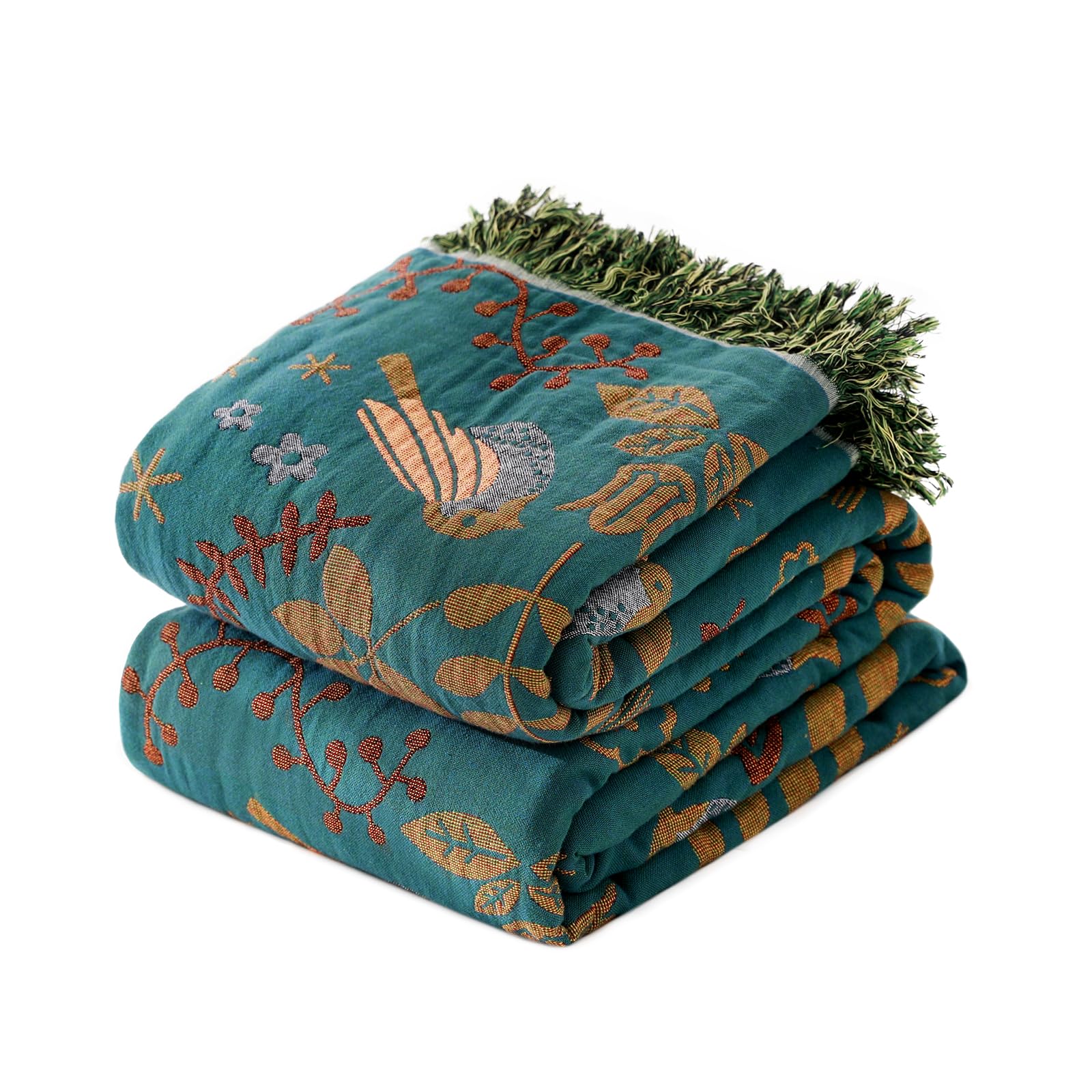 Photo 1 of Queen Throw Blanket for Bed 100% Cotton Boho Ultra Soft Quilt Birds and Floral Double Embroidery Fall Queen Bed Blanket Bedspread,90" x 90" All Season Blankets for Bedding Couch