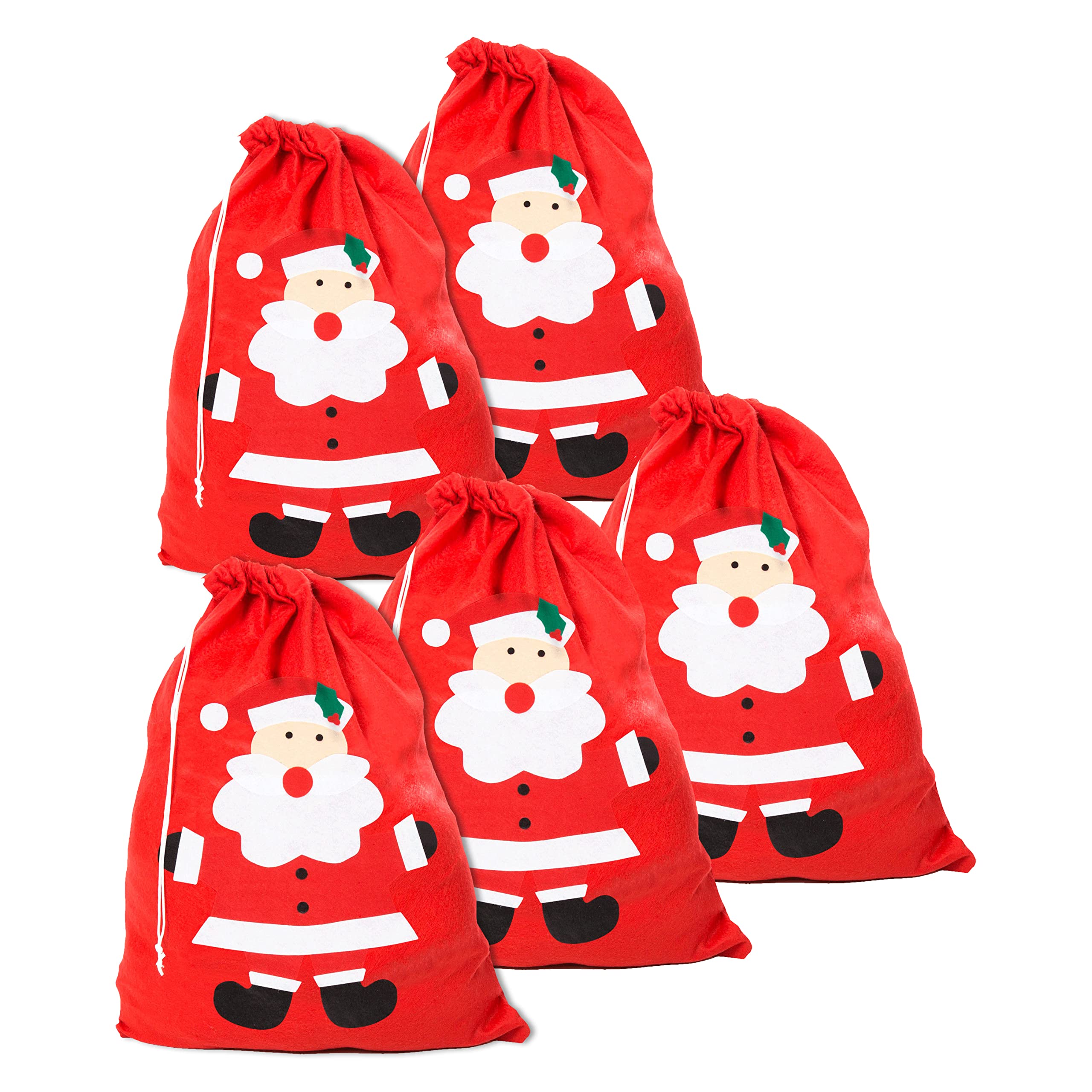 Pack of 5 Cute Santa Face Red Gift / Present Sacks