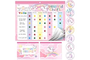 KHLEROX Magnetic Reward Chart for Kids at Home, Behavior Chart Pad with 26 Chore Charts, 1680 Star Stickers, 84 Motivational Stickers to Develop Responsibility & Good Habits (Unicorn)