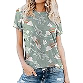 RMCMS Women's Loose Fit Dinosaur Graphic T Shirt Short Sleeve Crewneck Tee Summer Casual Top
