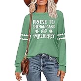 PICKID St Patricks Day Shirt Women Lucky Shamrock Shirts Green Clover Graphic Long Sleeve St Patrick's Day Tee Irish Top