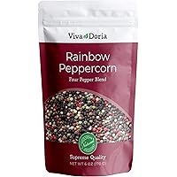 Viva Doria Rainbow Peppercorn - Four Peppercorn Blend, Whole Black, Green, Pink and White Pepper, Steam Sterilized 6 Oz…