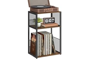 VASAGLE Record Player Stand, 3-Tier Side Table, Vinyl Record Storage up to 100 Albums, End Table for Living Room, Bedroom, Rustic Brown ULET275K01