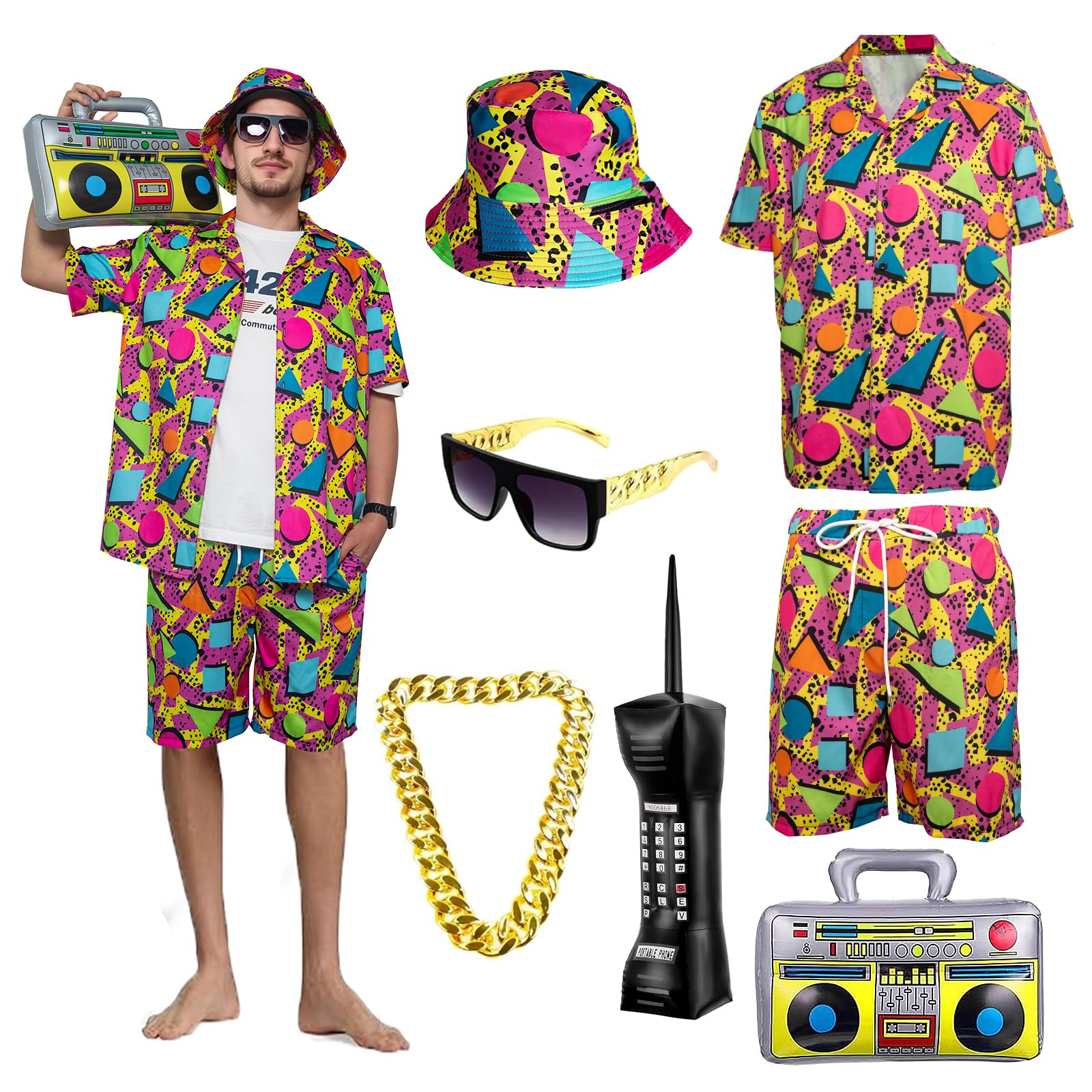 OPAEHJF 80s 90s Hip Hop Outfit for Adults,80s 90s Retro Fancy Dress Men,Hip Hop Outfit Set with Hat and Glasses, Sportswear for Disco Theme Party (Red, M)