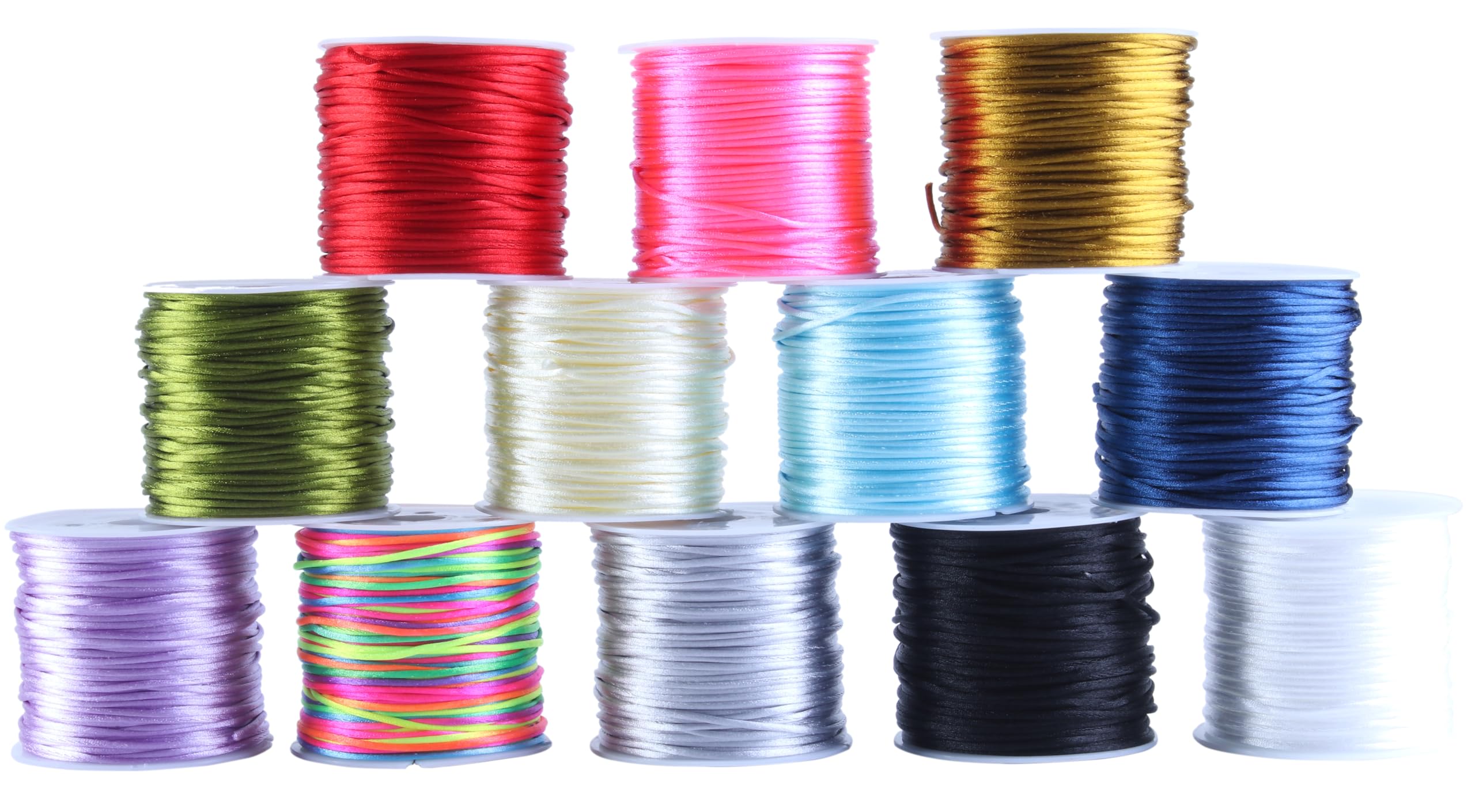 KONMAY 25 Colors Mixed 523 Meters 1.0mm Nylon Rattail Satin Silk Trim Cord Beading String for Chinese Knotting, Kumihimo, Beading, Macramé, Jewelry Making