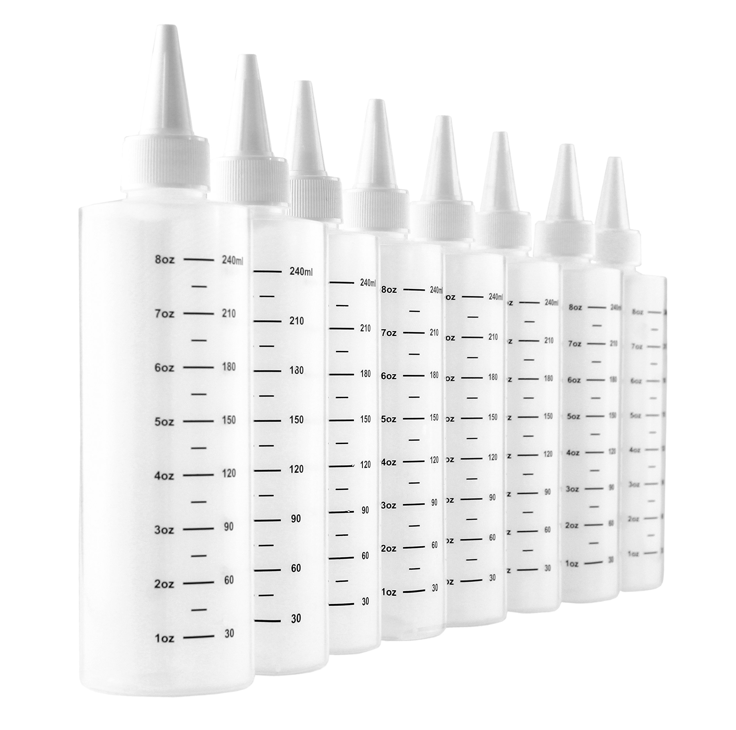 8Ounce Plastic Squeeze Bottles with Graduated Measurements (8Pack