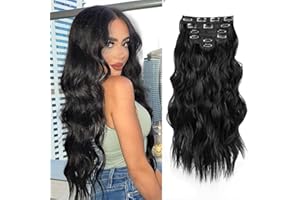 NAYOO Clip in Hair Extensions for Women 20 Inch Long Wavy curly Natural Black Hair Extension Full Head Synthetic Hair Extension Hairpieces (6PCS, Natural Black)