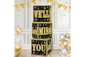 Kircirx 3pcs Going Away Party Decorations Boxes for Men Women, Black Gold Farewell Decorations Party Supplies Good Luck We Will Miss You Retirement Goodbye Cardboard Box Gifts