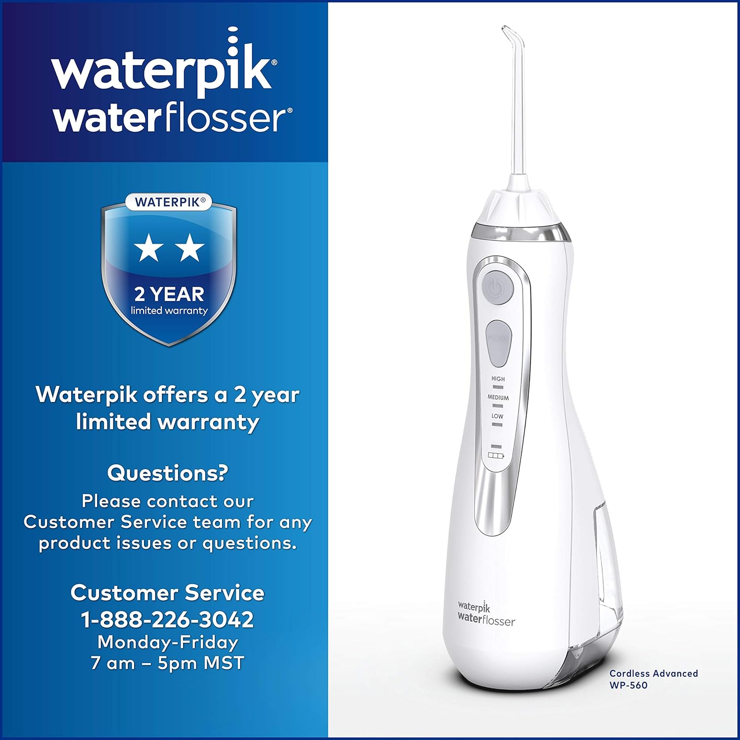 Waterpik Cordless Water Flosser Rechargeable Portable Oral irrigator for Travel & Home – Cordless Advanced, Wp-560 White: Beauty
