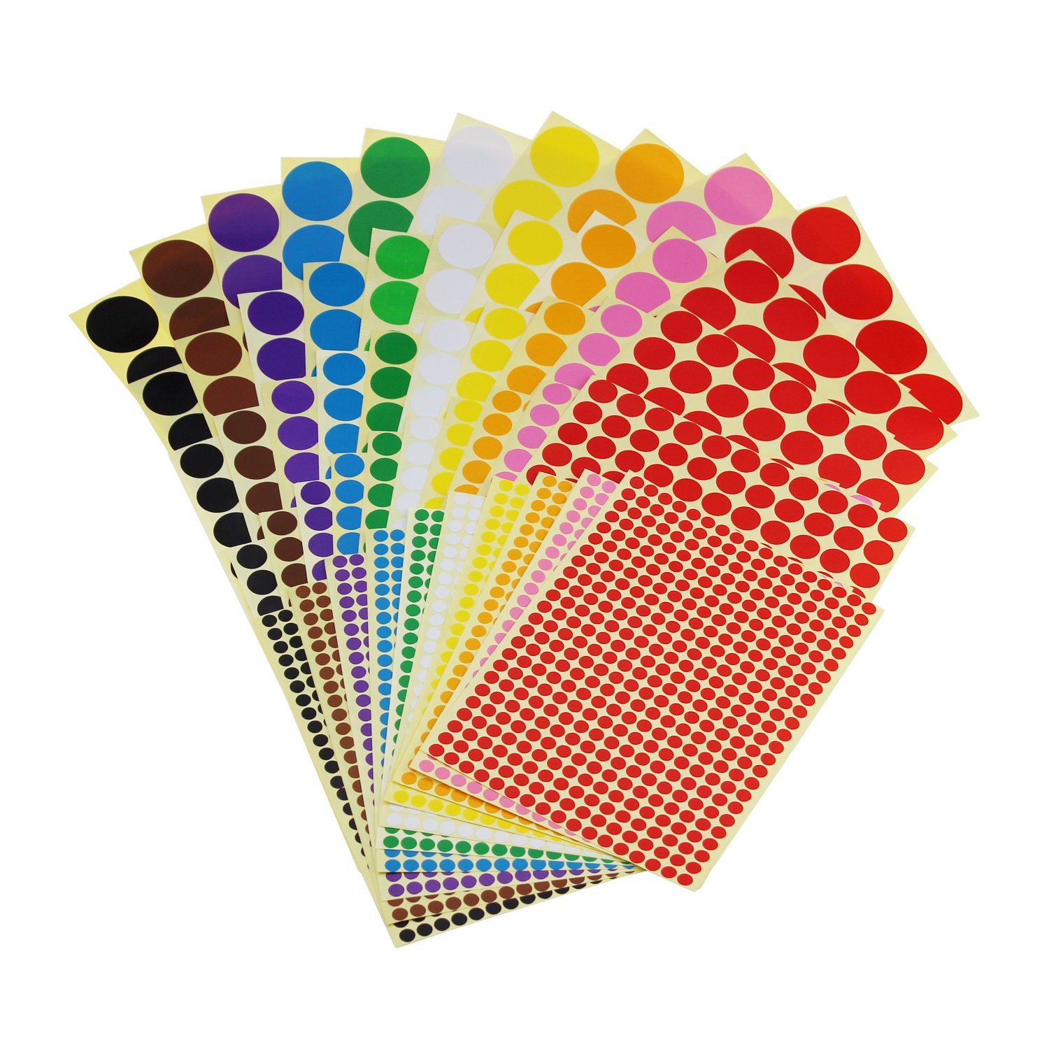 Sticky Color Coding Labels Removable Small Circle Dot Stickers for Classroom Organization Decorations Yard Sale Calendar Planner, Assorted Sizes, 10 Colors, Total 50 Sheets