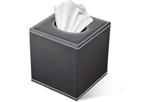 LADSTAG Tissue Box Cover, PU Leather Tissue Box Holder Square Kleenex Box Covers for Home/Office/Car Decoration 5.3"X5.3"X5.8" - Black