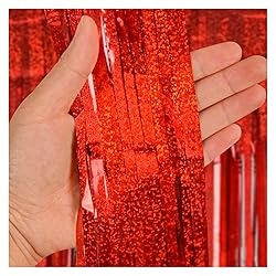 pabues 3 Pack 3.3ft x 6.6ft Laser Red Tinsel